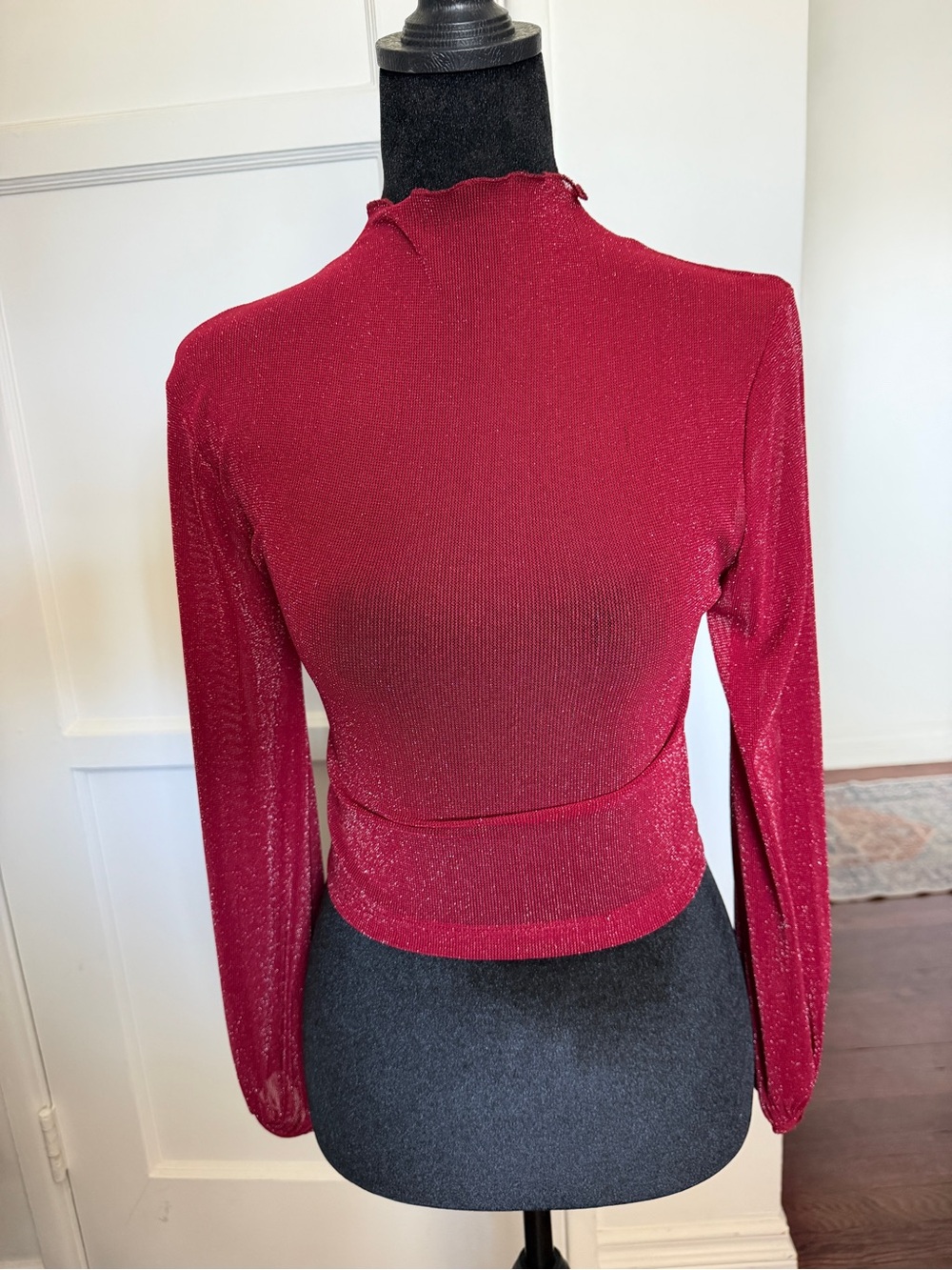 Women’s Sparkle Long-Sleeve Mock Neck Top - Red